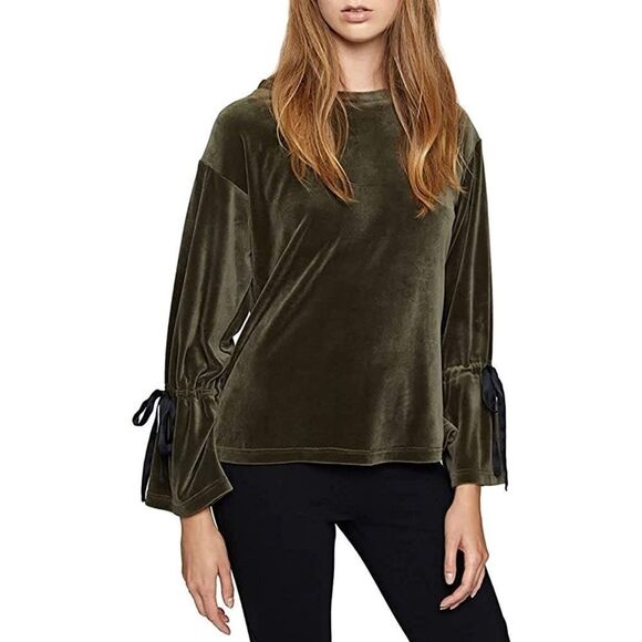 Sanctuary Tierney Green‎ velour bell sleeves blouse top - Picture 8 of 8